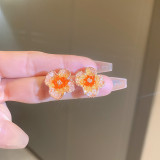 1 par de pendientes informales de cristal de cobre con incrustaciones de cuentas y lazo de flor con forma de corazón dulce