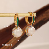 1 par de pendientes colgantes de circonita perla de cobre con incrustaciones geométricas de estilo Simple elegante para mujer