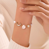 Pulseras de concha de perlas artificiales con incrustaciones de acero inoxidable con mariposa, estrella, Luna, estilo IG
