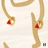 Pendientes chapados en oro de 18K con incrustaciones de esmalte en forma de corazón, trébol de cuatro hojas, triángulo, estilo Simple, 1 par