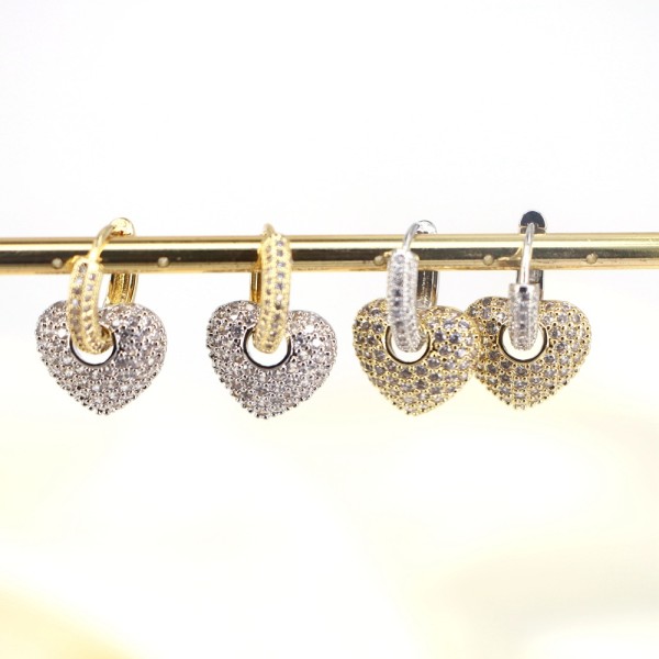 Pendientes de circonita con microconjunto de cobre, pendientes femeninos de diseño creativo en forma de corazón