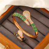 Conjunto de joyería de pulseras de anillos chapados en oro con incrustaciones de cobre de serpiente Glam informal