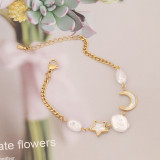 Pulseras de perlas artificiales con incrustaciones de acero inoxidable con forma de corazón y luna de estrella dulce, 1 pieza