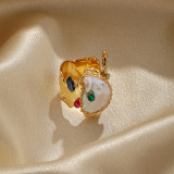Anillos abiertos chapados en oro irregulares brillantes del Zircon 18K de la perla del embutido del cobreado