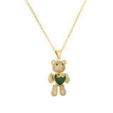 Collar con colgante chapado en oro con incrustaciones de cobre y forma de corazón de oso lindo informal