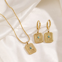 Collar de aretes chapados en oro de 18 quilates con incrustaciones de turquesa de acero inoxidable rectangular de estilo simple