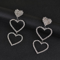 1 par de pendientes colgantes con diamantes de imitación de cobre con incrustaciones en forma de corazón