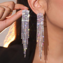 1 par de pendientes colgantes con diamantes de imitación de cobre con incrustaciones de borlas para mujer