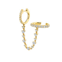 Cadena de oreja de una sola pieza con aguja de plata transfronteriza S925 con clip de oreja de doble anillo de diamantes