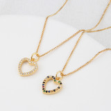 Collar retro de circonita con forma de corazón y cruz, colgante de cruz con forma de luna galvanizada