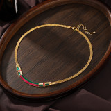 Collar de circón de cristal chapado en oro ovalado de cobre de 18 quilates de estilo simple de estilo vintage a granel