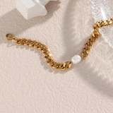 Pulseras geométricas de acero inoxidable de estilo vintage Chapado en pulseras de acero inoxidable con perlas artificiales