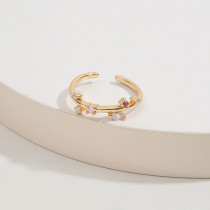 Anillo abierto de cobre con ondas de estilo simple, anillos de cobre con circonita