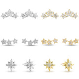 1 par de pendientes de circonita de cobre con incrustaciones de estrellas de estilo simple