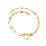 Pulseras de concha de perlas artificiales con incrustaciones de acero inoxidable con forma de corazón ovalada de estrella de estilo simple