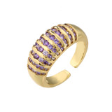 Anillo chapado en oro de 18 quilates con diamantes de color con microincrustaciones, anillo europeo y americano de cara ancha ajustable con apertura