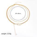 Collar chapado en oro de 18 quilates con revestimiento de perlas de cobre ovalado estilo IG