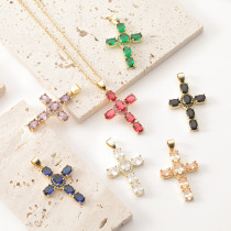 Collar creativo religioso con colgante de cruz con microincrustaciones de cobre a la moda