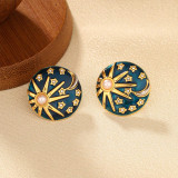 1 par de pendientes de perlas de cobre con incrustaciones de luna y estrella de estilo romano de estilo sencillo