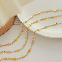 Pulsera cruzada de diseño simple de Corea, joyería de oro real chapada en acero de titanio de 18 quilates