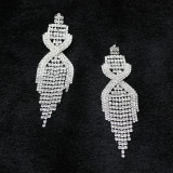 1 par de pendientes colgantes con diamantes de imitación de cobre con incrustaciones de borlas brillantes y glamurosos
