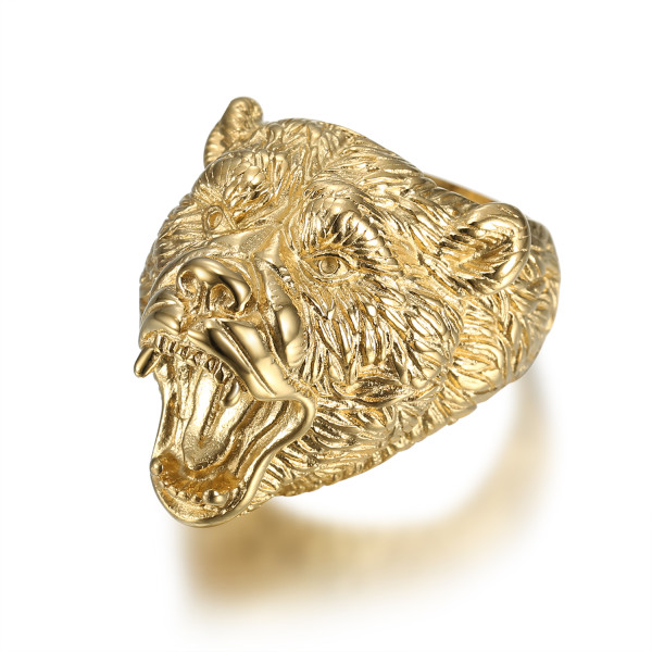 Anillos chapados en oro de acero inoxidable con diseño de oso Hip-Hop