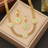 Commute Sun Chapado en acero inoxidable con incrustaciones de turquesa Pulseras Pendientes Collar