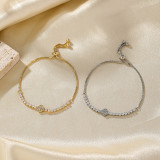 Pulseras chapadas en oro blanco chapadas en oro de 14 quilates con incrustaciones de cobre y trébol de cuatro hojas brillantes de estilo simple