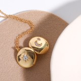 Collar con colgante de circonio de concha chapado en oro de 14 quilates de cobre y mariposa ovalada de estilo clásico a granel