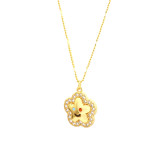 Collar pendiente del Zircon plateado oro 18K del cobre 18K de la flor de la cara sonriente del estilo simple a granel