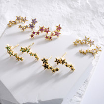 Pendientes con microincrustaciones de circonio y pentagrama, aretes de latón con forma de estrella y cristales coloridos