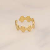 Anillo abierto de acero inoxidable con flor y hoja a la moda, anillos de acero inoxidable con incrustaciones de turquesa, 1 pieza