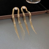 Pendientes colgantes de perlas artificiales con borlas de cobre geométricas a la moda, 1 par
