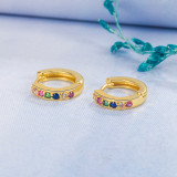Pendientes de cobre de una sola fila de diamantes completos multicolores con personalidad de moda para mujer