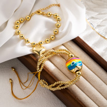 Pulseras chapadas en oro de 18 quilates con cadena de cuentas tejidas de cobre y ojo de diablo colorido de estilo clásico IG