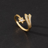 1 pieza de anillo abierto de perlas artificiales de circón con incrustaciones de cobre con forma de corazón y letras a la moda