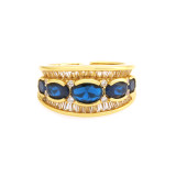 Líneas ovaladas de estilo simple, anillos abiertos chapados en oro de 18 quilates con incrustaciones de cobre