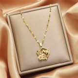 Collar con colgante de circonio chapado en oro de acero titanio con forma de flor de señora en forma de corazón a granel