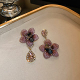 1 par de pendientes colgantes de diamantes de imitación de cristal Artificial con incrustaciones de cobre de tela de flores Glam