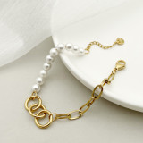 Pulseras chapadas en oro con revestimiento de perlas artificiales redondas de acero inoxidable de estilo simple informal