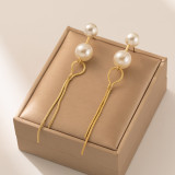1 par de pendientes colgantes de cobre con perlas de imitación, chapados en borlas redondas, estilo Simple y dulce