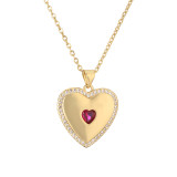 Collar con colgante chapado en oro con incrustaciones de cobre y forma de corazón de estilo Simple IG