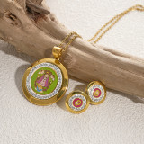 Collar de pendientes chapado en oro con incrustaciones de esmalte de acero inoxidable, bloque de Color geométrico artístico de estilo nórdico