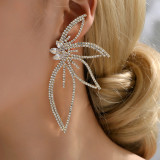 1 par de pendientes colgantes de cristal con incrustaciones huecas de cobre y flores de hojas exageradas Glam