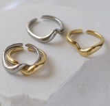 Conjunto de 2 piezas de anillos abiertos de acero titanio con ondas de estilo simple informal