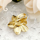 Anillo abierto chapado en oro de acero inoxidable con flor de estilo vintage a granel