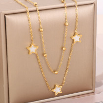 Collares de doble capa chapados en oro con revestimiento de acero inoxidable y estrella de estilo sencillo y dulce