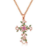 Estilo IG Cruz Acero inoxidable Metal Chapado en cobre Incrustaciones Perlas artificiales Diamantes de imitación Circón Collar chapado en plata chapado en oro de 18 quilates