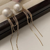 1 par de pendientes colgantes de cobre con perlas de imitación y borlas de estilo sencillo