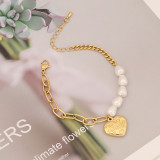 Pulseras de perlas con incrustaciones de chapado de perlas de acero inoxidable con forma de corazón de estrella de moda 1 pieza